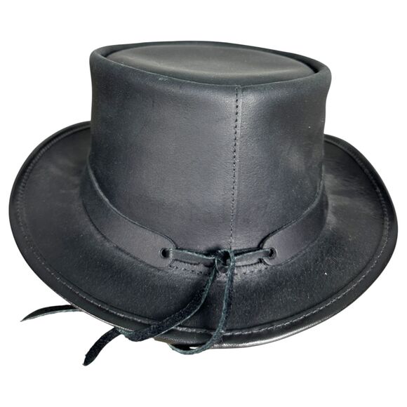 American Hat Makers El Dorado Voodo Buffalo Nickel Black Leather Top Hat XL - Picture 2 of 9